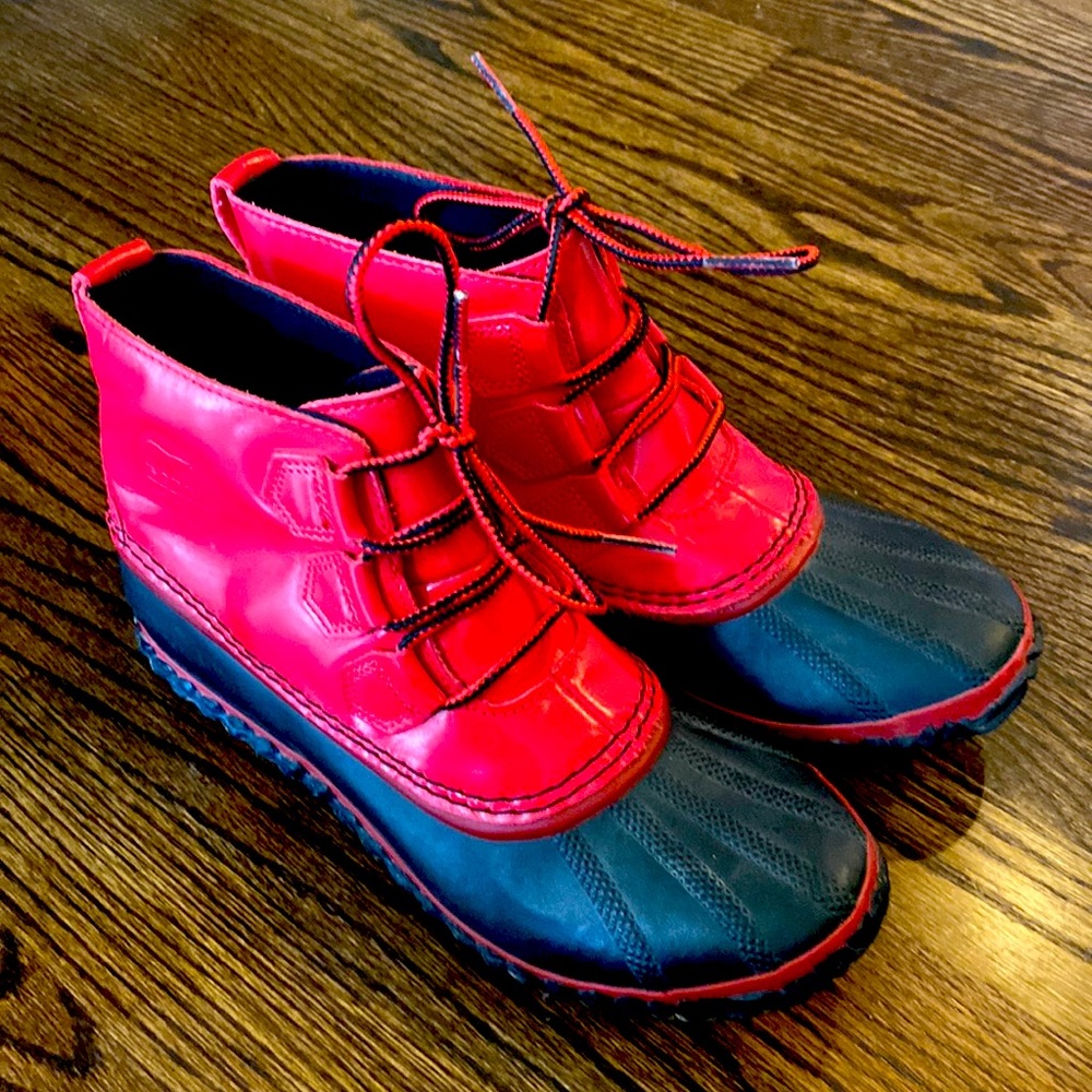 Sorel Out N’ About Red Patent Rain boots